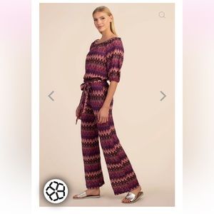 Sz M⭐️NWT Trina Turk Retro 70’s Style Chevron Wide Leg Summer Jumpsuit